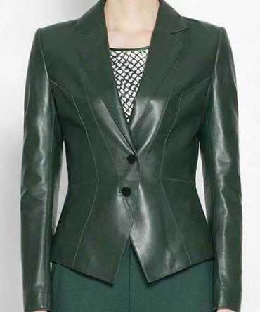 Women's Emerald Green Tailored Leather Blazer – Sophisticated Elegance