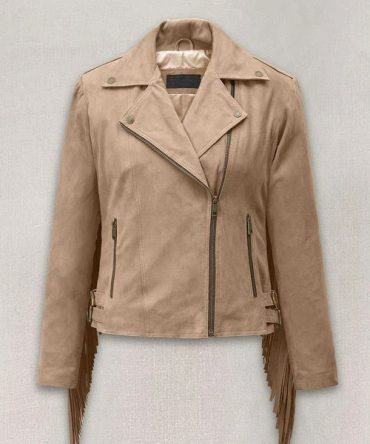 Women's Trendy Beige Leather Moto Jacket