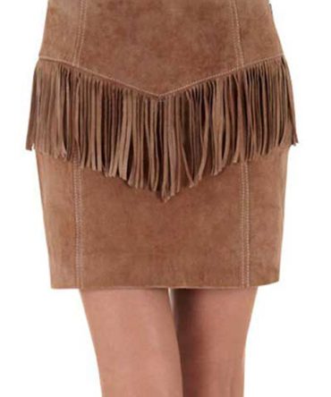 Women’s Fringed Suede Mini Skirt – Tan Lambskin Leather