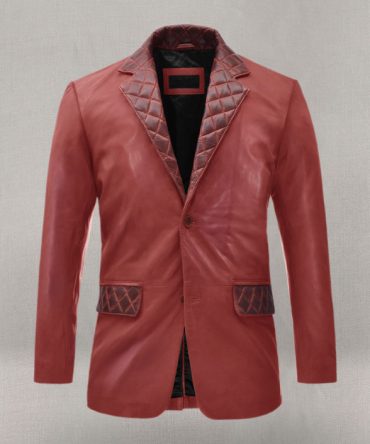 Luxury Red Leather Blazer with Quilted Accents