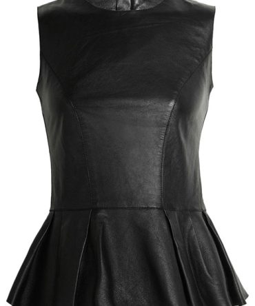 Women's Black Lambskin Leather Peplum Top