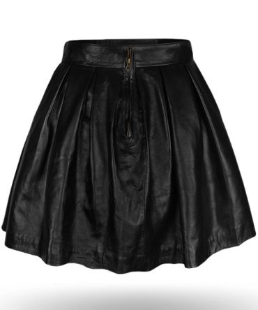 Women’s Black Pleated Leather Skater Skirt – Premium Lambskin