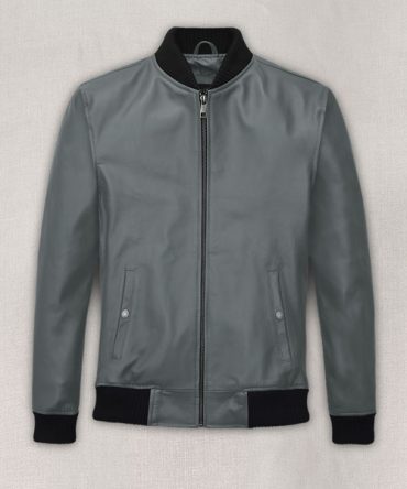 Men's Grey Lambskin Leather Bomber Jacket