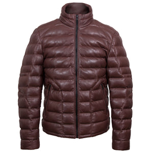 Men's Classic Burgundy Lambskin Leather Puffer Jacket