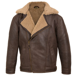 Men's Classic Brown Lambskin Leather Jacket with Shearling Lining