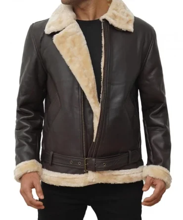 Mens Shearling Dark Brown Leather Bomber Jacket
