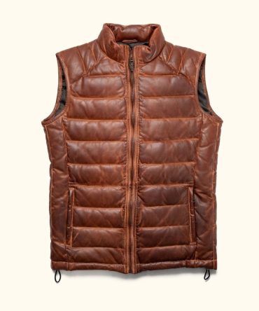 Premium Brown Lambskin Leather Puffer Vest – Unmatched Style & Comfort