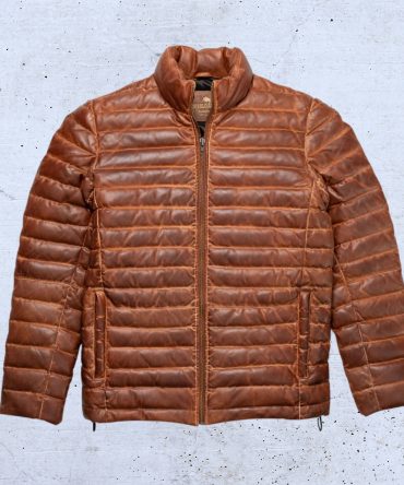 The Lambskin Tan Leather Puffer Jacket