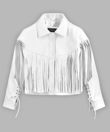 White Fringe Lambskin Leather Jacket - Western Chic Style