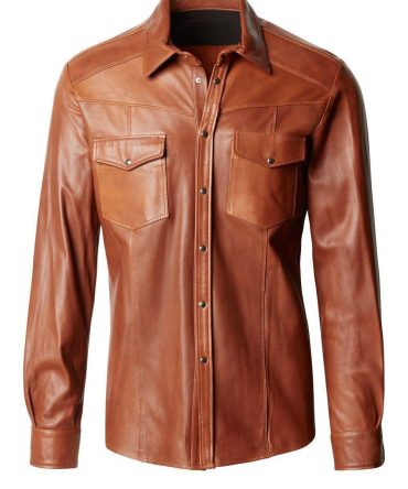 Premium Lambskin Leather Shirt - Tan Brown