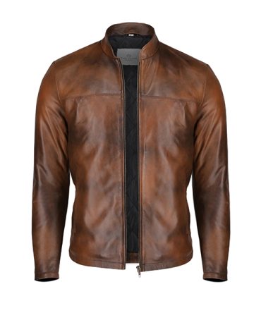 Men's Distressed Brown Leather Jacket - Timeless Style and Quality