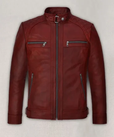 Premium Men’s Burgundy Lambskin Leather Jacket with Stand Collar