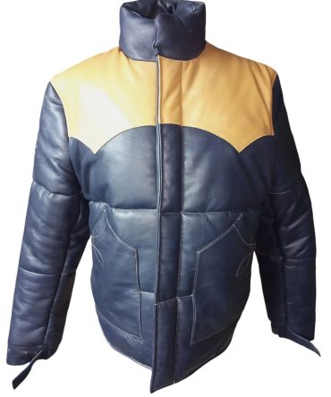 Men's Lambskin leather yoke down jacket NVY