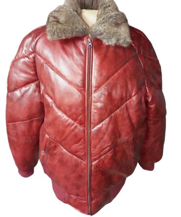 Mens Maroon Leather V Bomber Jacket