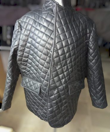 Men's Quilted Black Lambskin Leather Jacket - Modern High Collar Design