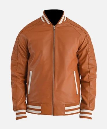 Men's Tan Lambskin Leather Varsity Jacket